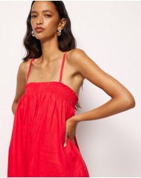 AERE - Amba Shirred Linen Mini Dress