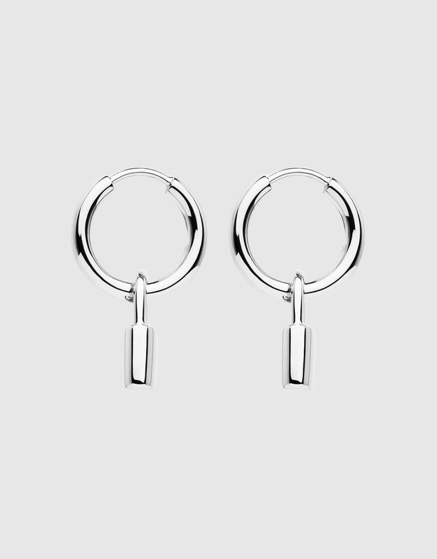 Najo - Love Lock Silver Huggie Earrings