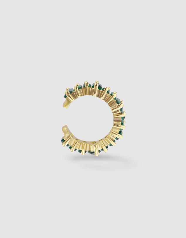 Wanderlust + Co - Jagged Baguette Emerald & Gold 9mm Ear Cuff