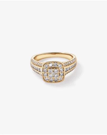 Michael Hill - 0.85 Carat TW Cushion-Shaped Diamond Cluster Ring in 10kt Yellow Gold