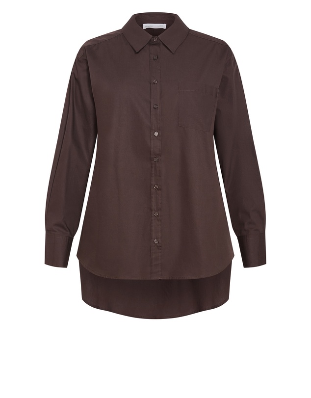 City Chic - Plus size Chiara Cotton Longline Shirt - chocolate