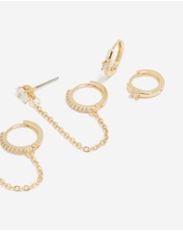 Lovisa - Gold Plated Cubic Zirconia Chain & Huggie Earrings 4-Pack