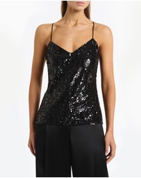 Carla Zampatti - Black Cascade Sequin Thin Strap Top