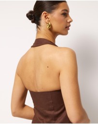 AERE - Ana Linen Button Front Halter Top