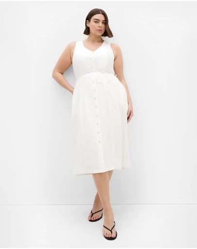 City Chic - Plus size Evani Tie Waist Midi Dress - ivory