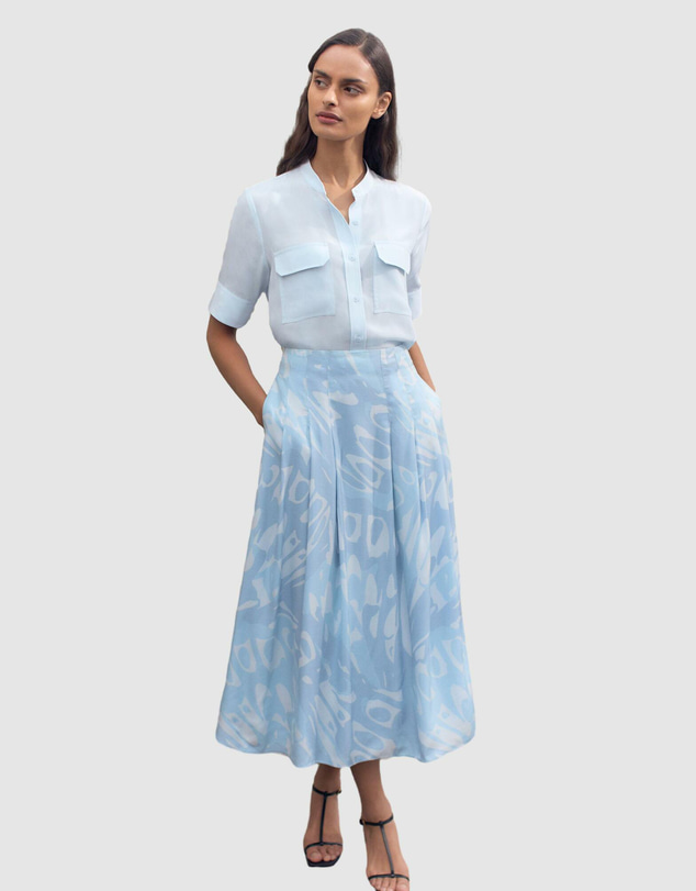 Trenery - Draped Twill Butterfly Print Pleat Detail Skirt