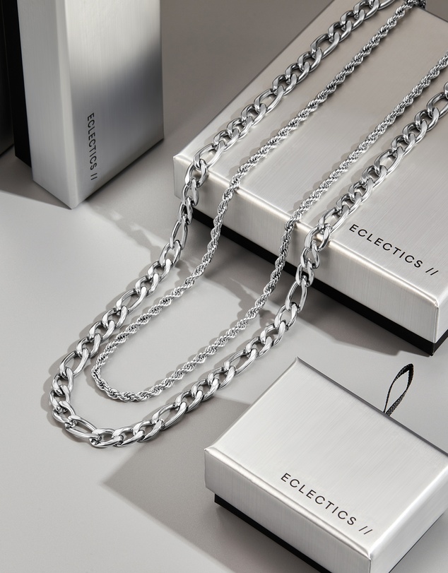 Eclectics - Fortress Rope and Figaro Chain Necklace - Stainless Steel