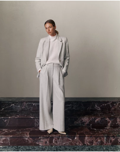 Trenery - Italian Wool Blend Wide Leg Pant in Light Grey Marle