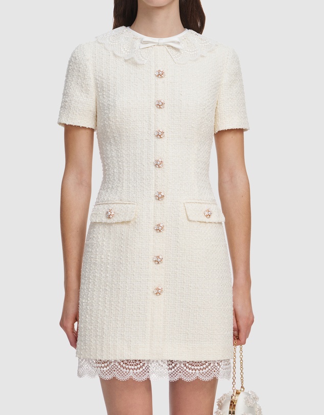 Self Portrait - Boucle Lace Trim Mini Dress