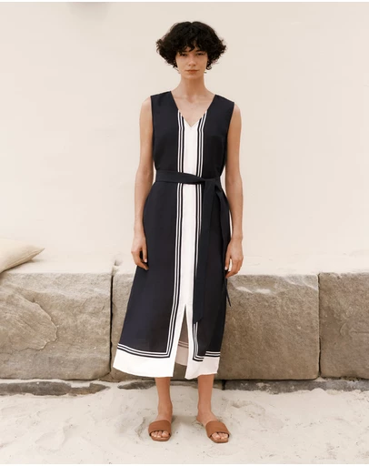 Trenery - Linen Blend Border Print Dress in Night Sky