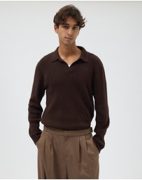 AERE - Textured Long Sleeve Polo