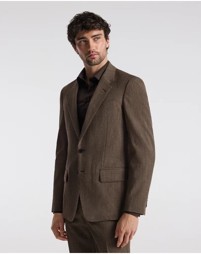 Calibre - Unstructured Micro Jacquard Wool Blazer Mocha