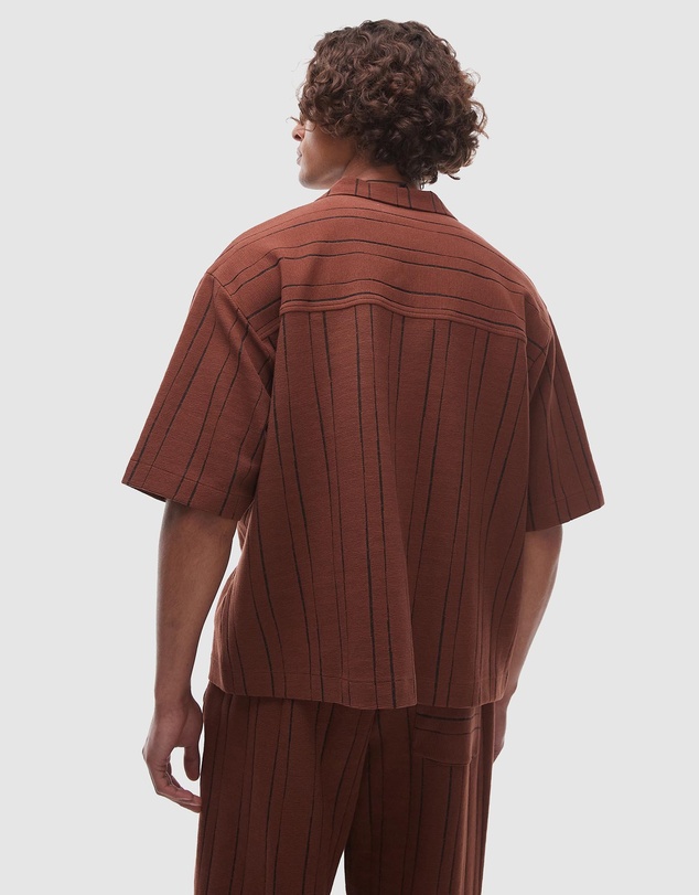 Topman - Oversized Fit Textured Stripe Button Through Polo