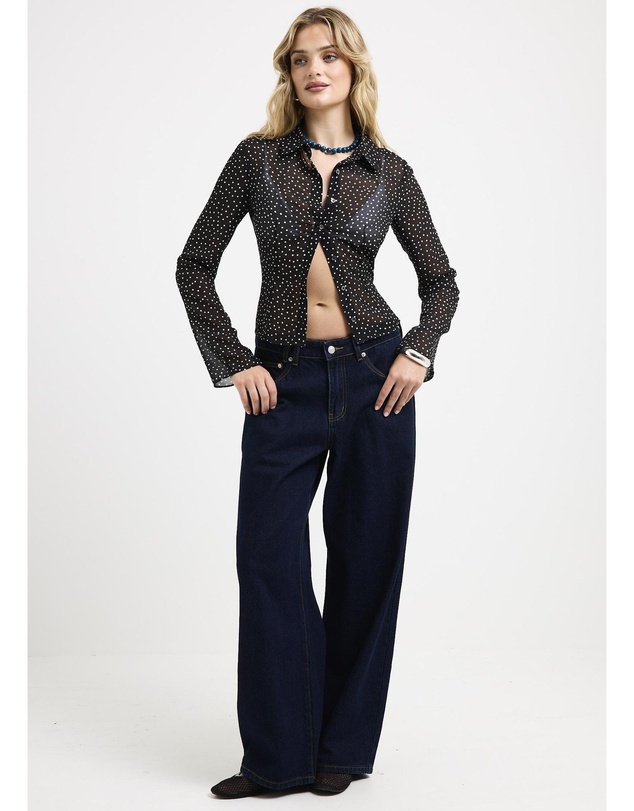 Alice In The Eve - Jade Sheer Polka Dot Long Sleeves Shirt