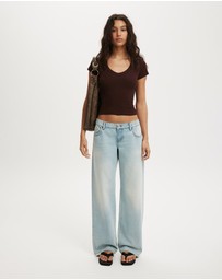 Cotton On - Goldie Rib V Neck Short Sleeve