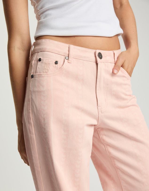 ONE TEASPOON - Jackson Mid Waist Wide Leg Denim Jeans - Pink Love