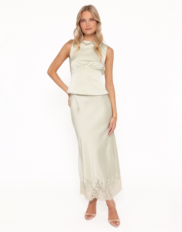 Petal & Pup - Alira Lace Trim Midi Skirt - Sage