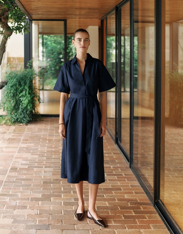 Trenery - Cotton Poplin Belted Popover Dress in Night Sky