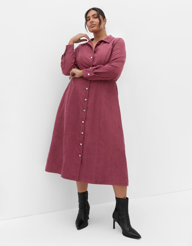 City Chic - Plus size Leia Long Sleeve Midi Dress - bordeaux