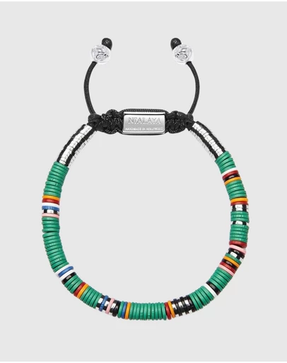 Nialaya Jewellery - Men's Beaded Bracelet with Green Disc Beads