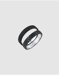 Kuzzoi - ICONIC EXCLUSIVE - Ring Men Set Basic Hammered in 925 Sterling Silver Oxidized