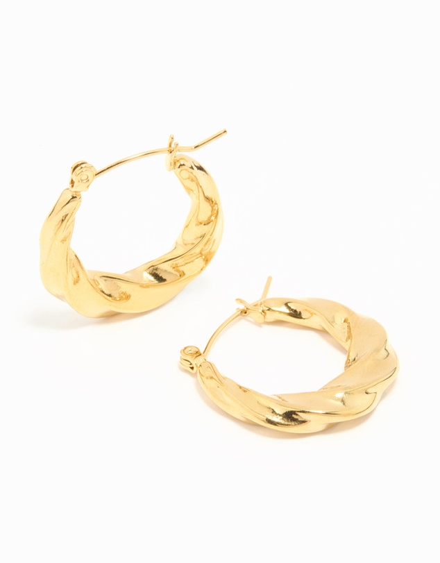 Lovisa - Waterproof Gold Plated Stainless Steel Twisted Medium Hoop Earrings