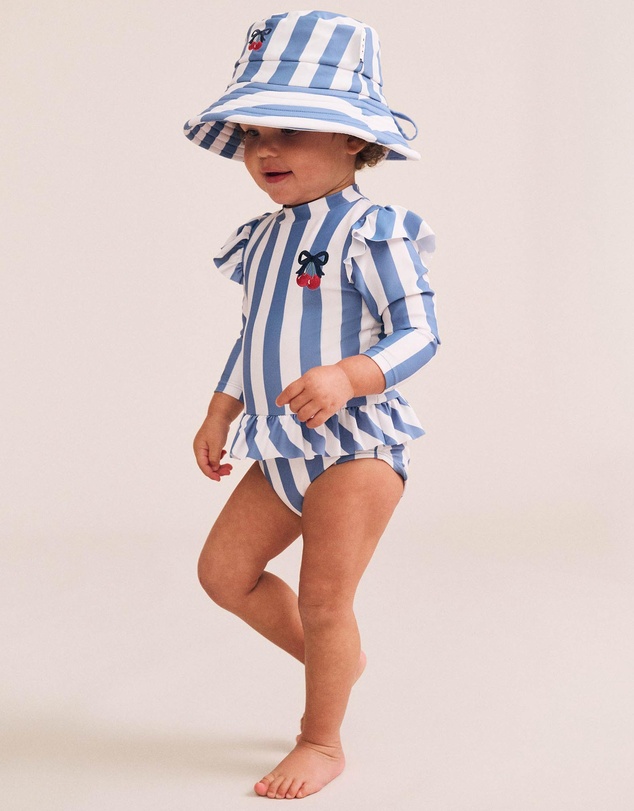 Huxbaby - Vintage Stripe Cherry Peplum Swimsuit - Babies-Kids