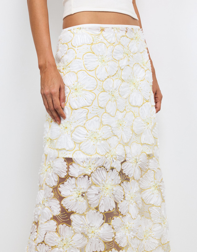 AERE - Loe Sequin Flower Maxi Skirt