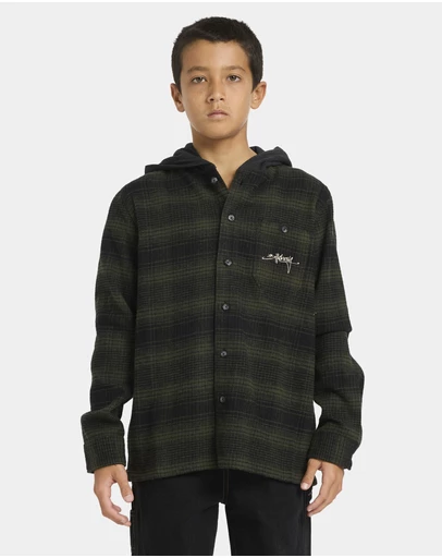 Billabong Kids - Boys 8 to 16 Baja Surf Hooded Flannel Shirt