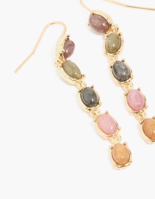 Lovisa - Gold Plated Oval Multicoloured Semi Precious Stone Hook Earrings