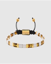 Nialaya Jewellery - Women's Bracelet with White, Marbled Amber and Gold Miyuki Tila Beads