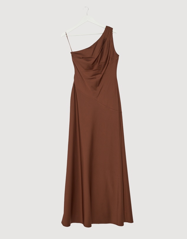 Revibe - Repaired CHANCERY Hallie Satin One Shoulder Drape Maxi Dress - AU 10