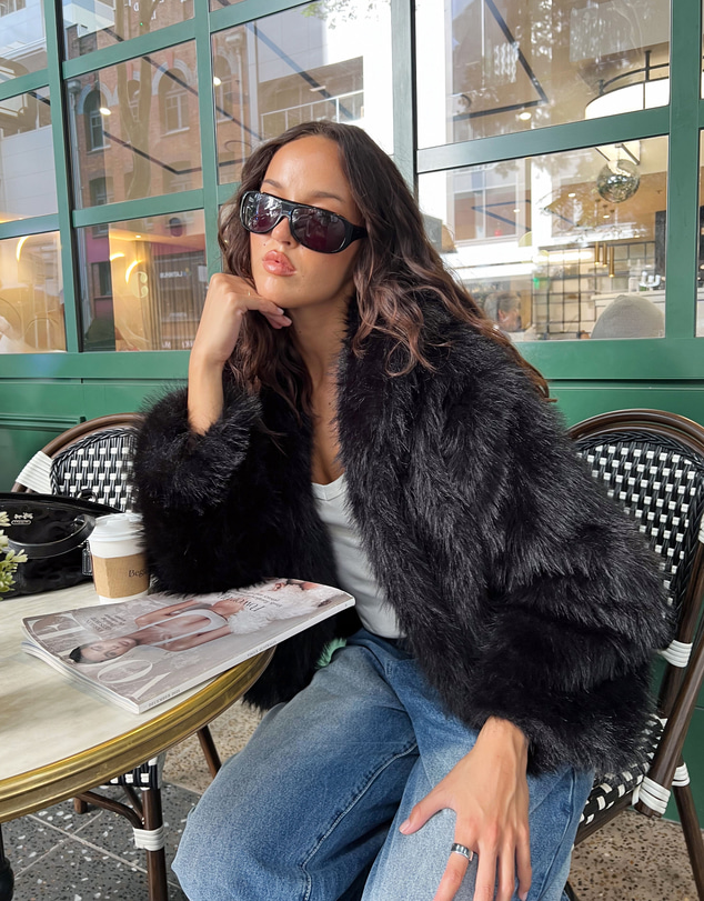 Beginning Boutique - It Girl Black Faux Fur Jacket