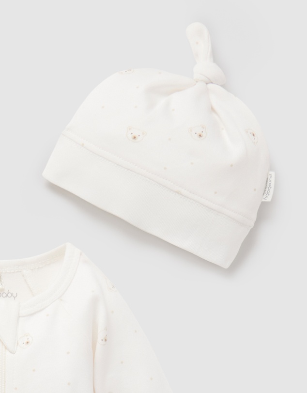 Purebaby - Zip Growsuit & Hat Set-Babies