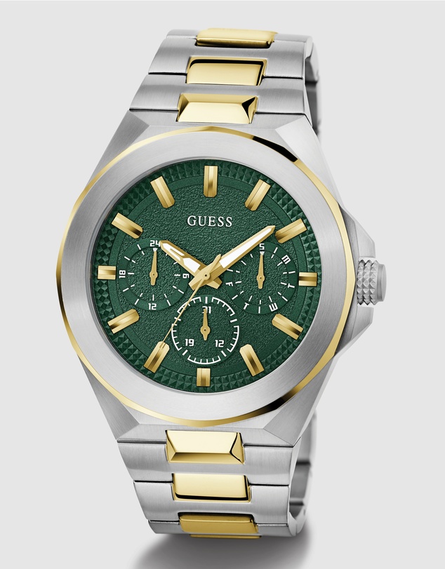 GUESS - Two-Tone Silver and Gold-Tone 46mm Green Dial Men's Watch