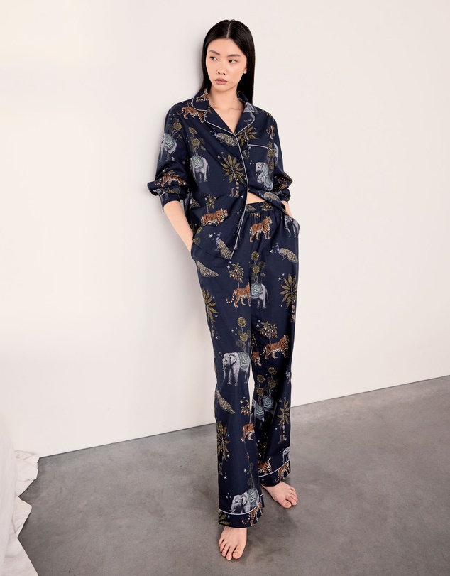 Chelsea Peers - Cotton Poplin Night Time Jungle Long Pyjama Set