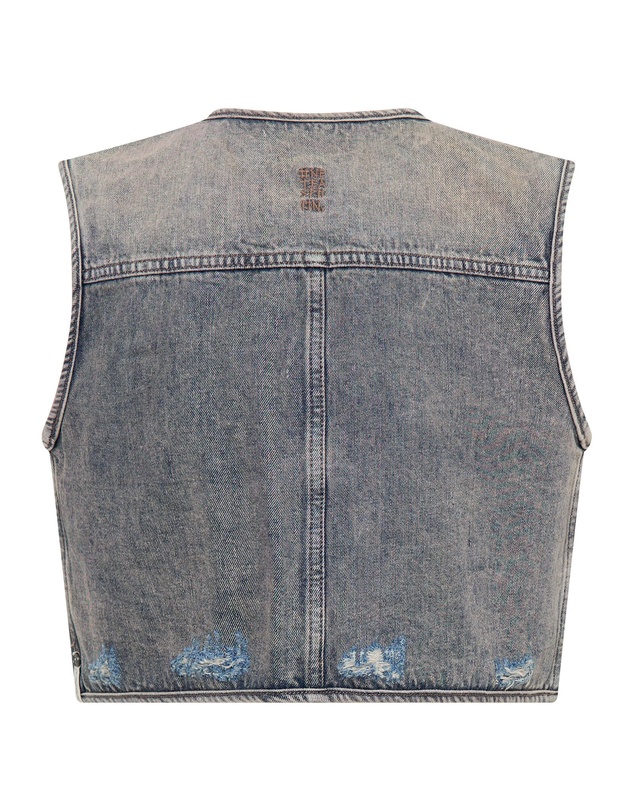 ONE TEASPOON - Cropped Denim Utility Vest - Island Blue