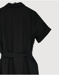 Revibe - Repaired AERE Orien Tuck Waist Linen Shirt Dress - AU 16