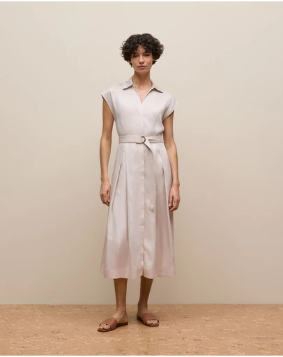 Trenery - Soft Pleat Belted Dress in Stone