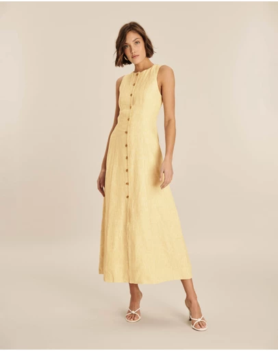 AERE - Violet Linen Button Down Midi Dress