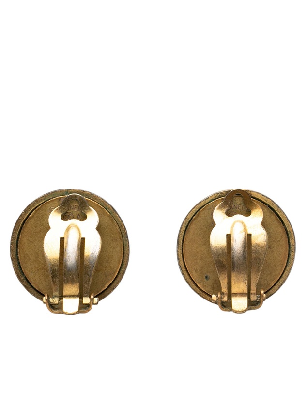 Pre-Loved by Azura Reborn - Pre-Loved Gold Plated and Acrylic Logo Round Button Clip On Earrings