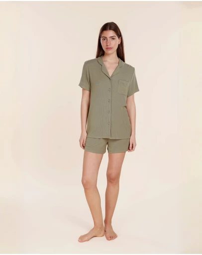 Gingerlilly - Lyon Ribbed Short Sleeve Button Up Top