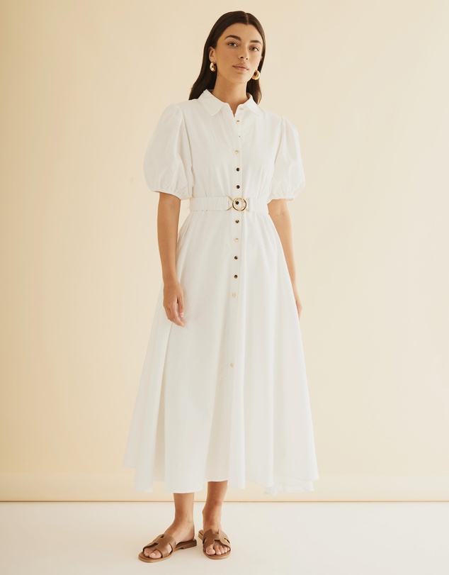 Atmos&Here - Kirrie Linen Blend Belted Midi Dress