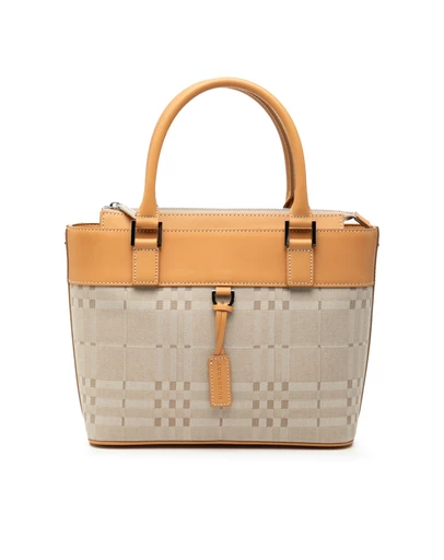Pre-Loved by Azura Reborn - Pre-Loved Leather Trimmed Tonal Check Canvas Handbag