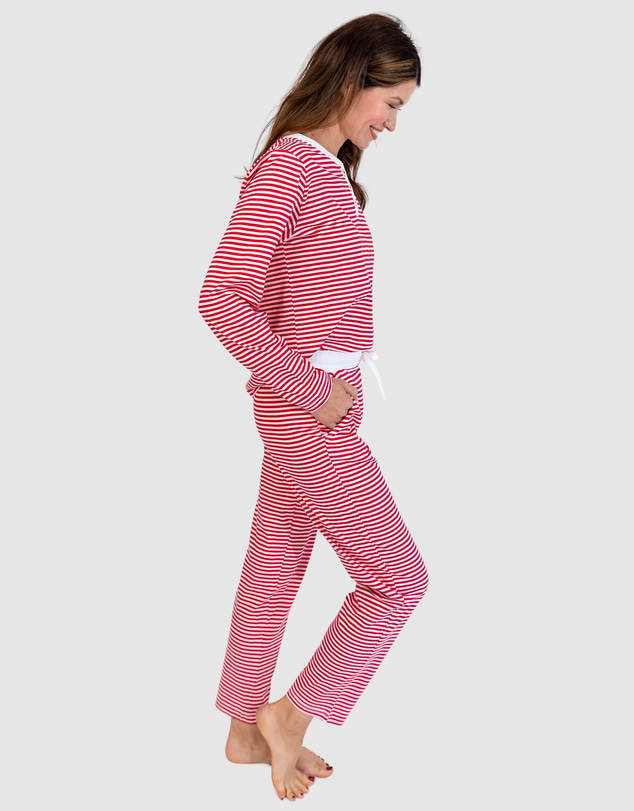 Sant And Abel - Women's Red Jersey Knit Stripe Long PJ Set