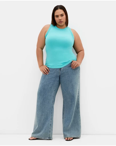 City Chic - Plus size Talia Rib Tank - bright aqua
