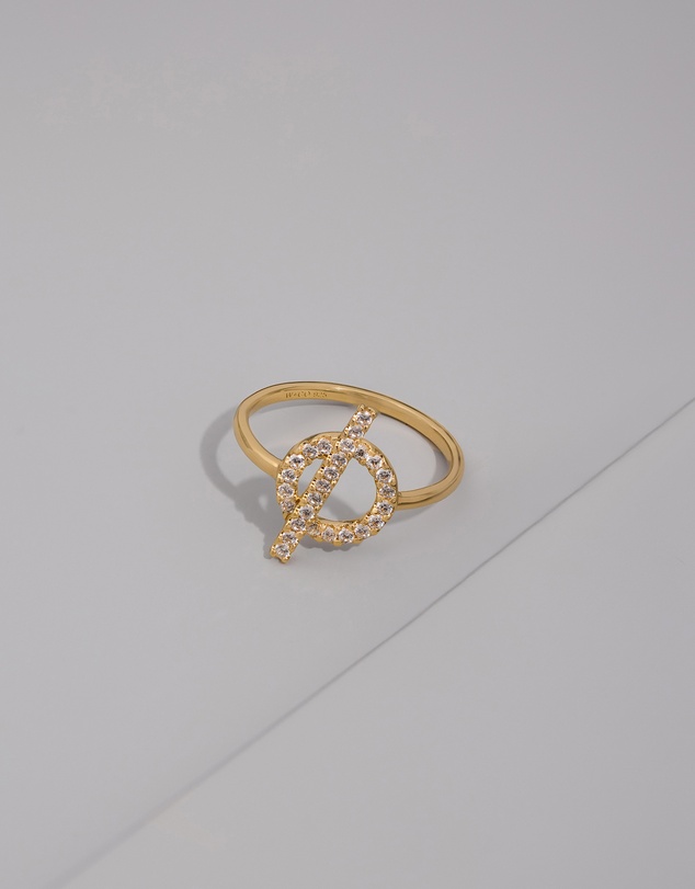 Wanderlust + Co - Pave Toggle 14K Gold Vermeil Ring