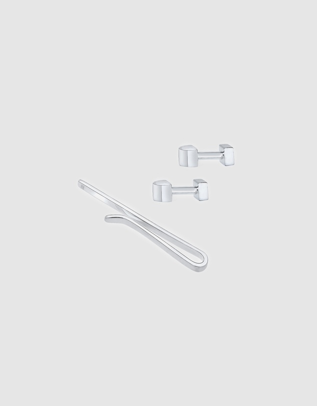 Kuzzoi - ICONIC EXCLUSIVE - Jewellery Set Tie Clip Cufflinks Basic in 925 Sterling Silver