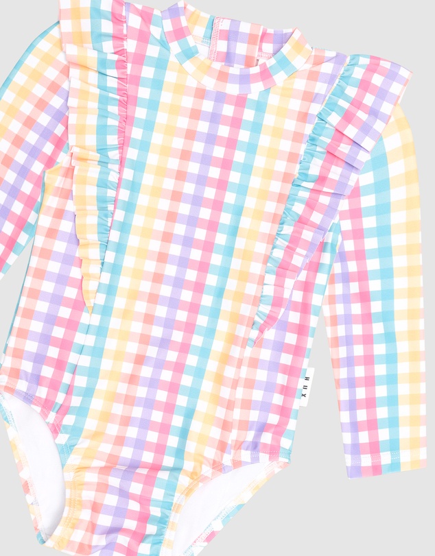 Huxbaby - Rainbow Check Frill Swimsuit - Babies-Teens