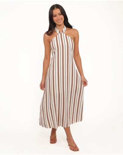 Petal & Pup - Katherine Midi Dress - Brown Stripe
